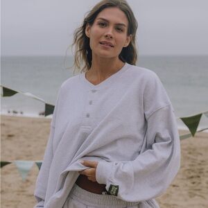 Daily Drills Oversized Fleece Henley - Heather NWT